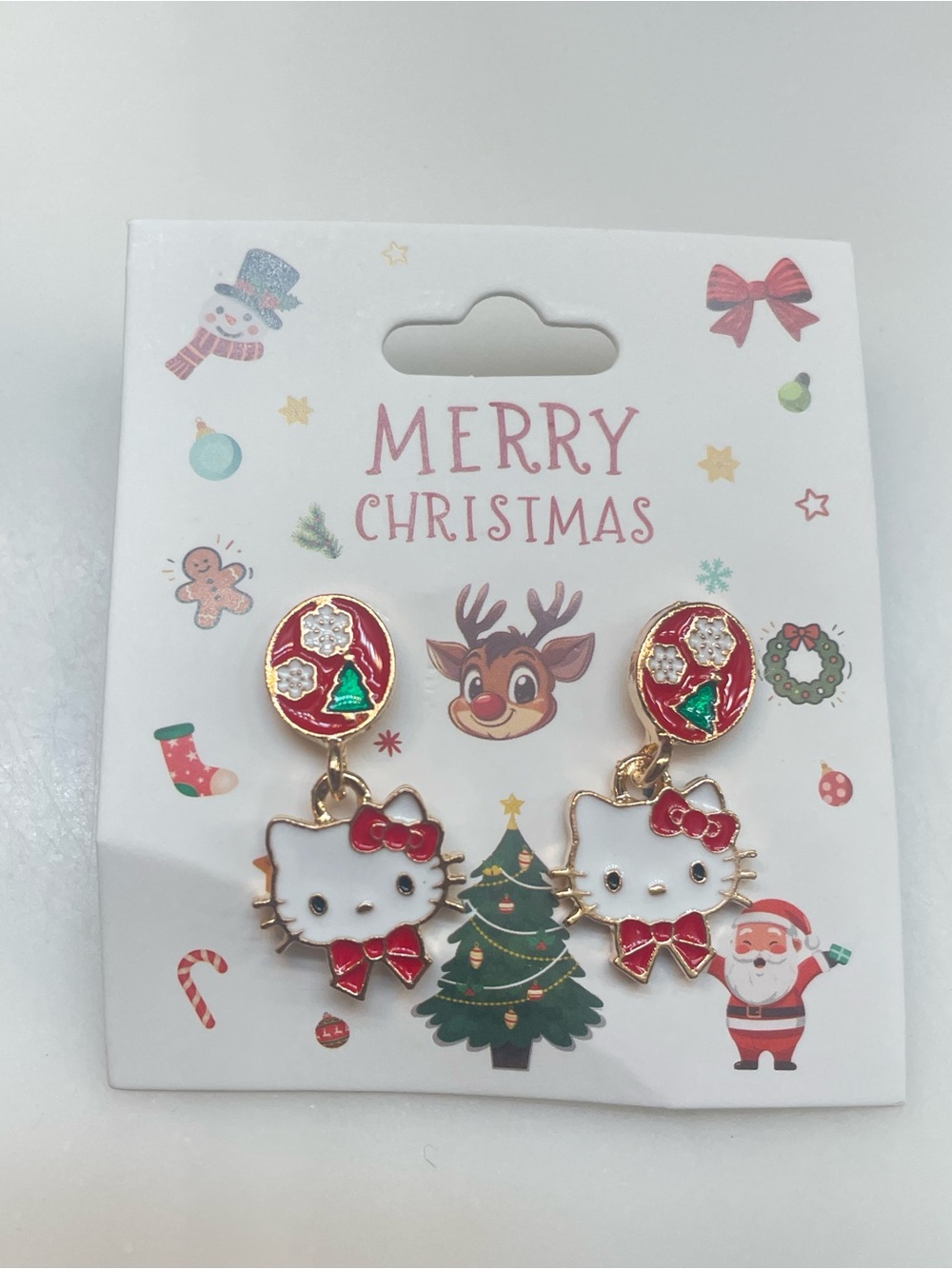 Hello Kitty Christmas Dangle Earrings - Red Bow